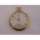 18ct yellow gold open face pocket watch with subsidiary seconds dial and Arabic numerals