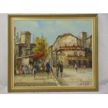 Louis Basset 1948 framed oil on canvas views of a French street scene, 52 x 62cm ARR applies