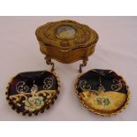 A pair of 1960s gilded decorated Murano scallop glass dishes and a French gilt metal jewellery box