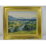 Robert Johnson (Australian) framed oil on board of a landscape scene with rolling fields, signed
