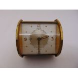 Jaeger Art Deco cylindrical 8 day alarm clock, Arabic numerals with white enamel dial