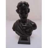 A bronze figurine of a classical Roman bust on raised square socle