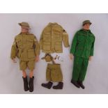 Two Action Man figurines circa 1960 to include additional uniforms