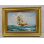 Ted Clarke framed oil on panel of a Naval Schooner, signed bottom left, 20 x 29.5cm ARR applies