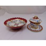 French porcelain to include a dish and a covered dish on stand, marks to the bases (2)