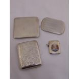 A quantity of silver to include a vesta case with applied enamel Arms Of Wales, Birmingham 1904, a