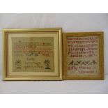 A framed and glazed 19th century sampler by Emily Armytage dated 1832 and Lilly Thura Edwards