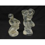 A Lalique figurine of a lady with faun and a Lalique figurine of a naked lady with a rabbit, tallest