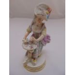 Meissen figurine of a Lady playing card, small losses and restoration, marks to the base, 15.5cm (