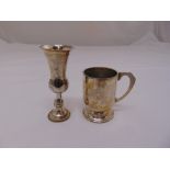 A hallmarked silver christening mug and a hallmarked silver Kiddush cup