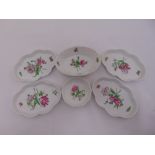 Six shaped oval Herend bonbon dishes hand painted with floral sprays