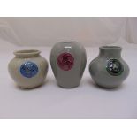 Three Moorcorft Flaminian miniature vases, marks to the bases, tallest 10cm (h)
