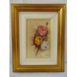 Elio Votali framed oil on board still life of roses, signed with label on verso, 23 x 14.5cm