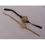 An 18ct gold ladies wristwatch on a gold plated bracelet and a 9ct gold ladies wristwatch