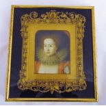 A Victorian ornately carved gilt wooden frame in glazed rectangular gilded wooden case, 30 x 17cm