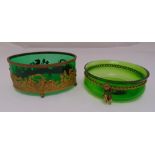 Two continental green glass dishes with gilded metal mounts