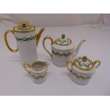 A Swiss Lagenthal hand painted tea and coffee set to include coffee pot teapot, sugar bowl and cream