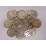 A quantity of pre 47 silver coins to include half crowns, florins, shillings and sixpences, approx