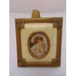 An early 20th century framed miniature with wind up musical movement, 9 x 8cm A/F