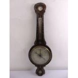 A late Victorian aneroid banjo barometer and thermometer with mother of pearl inlays and silvered