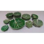 A quantity of Portuguese Bordallo Pinheiro/Caldas da Rainha cabbage leaf pottery to include a