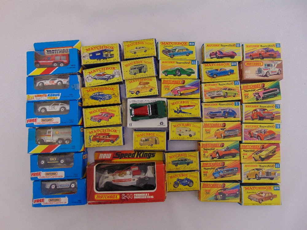 A quantity of Matchbox diecast to include cars, vans, and Superfast series, playworn all boxed, wear