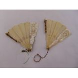 Two Victorian mother of pearl pocket dance cards in the form of miniature fans with accompanying