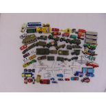 A quantity of playworn diecast to include cars, vans , coaches, aeroplanes and military vehicles (