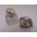 A Victorian glass inkwell with ribbed silver cover by Horton and Allday Birmingham 1890, 11cm high