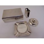 A quantity of silver to include a silver cigarette box London 1937, a silver hallmarked ashtray, a