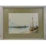 John Farquharson framed and glazed watercolour of boats at harbour signed bottom left, 33 x 48cm