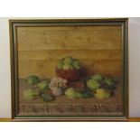 J. Nieweg 1877-1955 framed oil on canvas still life of fruit and flowers, signed and dated 1941