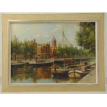 George Jan Dispo framed oil on canvas of a Dutch canal signed bottom right, 48.5 x 68.5cm