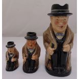 A set of three Royal Doulton character jugs in the form of Winston Churchill, tallest 23cm (h)