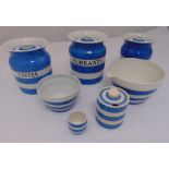 A quantity of TG Green kitchenware ceramics to include bowls and covered vases (7)