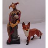 Royal Doulton The Jester HN2016 figurine and a Beswick fox, marks to the base, jester 25cm (h) fox
