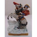 Capodimonte figurine of Napoleon on horseback on shaped rectangular base, 25cm (h)