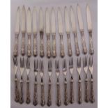 A set of twelve Kings pattern dessert eaters with filled silver handles