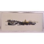 Brandon framed oil on canvas of a London skyline, signed bottom left, 40 x 91.5cm