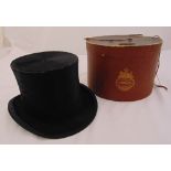 A Fumagalli silk top hat in original hat box, A/F