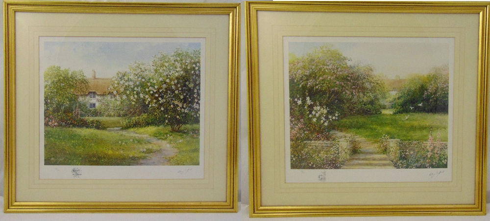 Hillary Soffield a pair of framed and glazed limited edition prints of English country gardens,