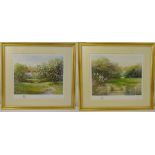 Hillary Soffield a pair of framed and glazed limited edition prints of English country gardens,