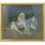 A framed and glazed pastel of two swans monogrammed bottom right, 48 x 56cm