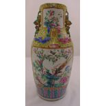 A Cantonese famile rose lamp base of circular form decorated with birds and blossoms, A/F, 43.5cm (
