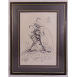 Salvador Dali framed and glazed monochromatic limited edition print of the jester 22/50, to