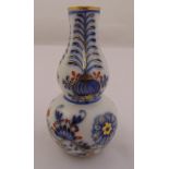 Meissen miniature onion pattern gourd vase decorated with flowers, leaves and gilding, marks to