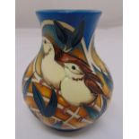 Moorcroft squat vase designed by Vicki Lovatt decorated with birds and flowers, marks to the base,