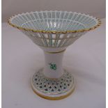 Herend bar pierced comport with gilded highlights on raised and pierced circular base, marks to