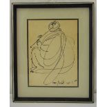 Yossi Stern framed and glazed monochromatic sketch of a figure playing a flute, signed and dated