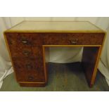 An Art Deco walnut veneered rectangular desk with one long drawer and three short drawers, 77 x 99 x